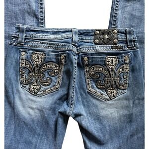 Miss Me Signature Bootcut Jeans Fleur de Lis Medium Wash JP6348B Size 31